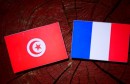 Tunisian flag with French flag on a tree stump isolated